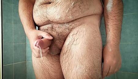Fat Bear makes six squirts in the shower