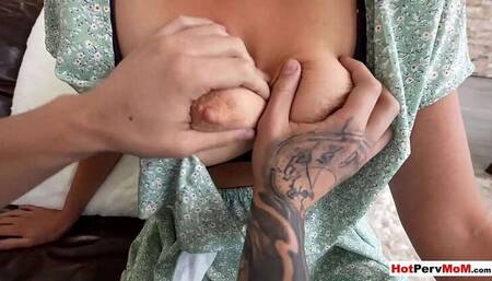 Busty blonde MILF stepmom Jasmine Daze in taboo fingering scene with stepson