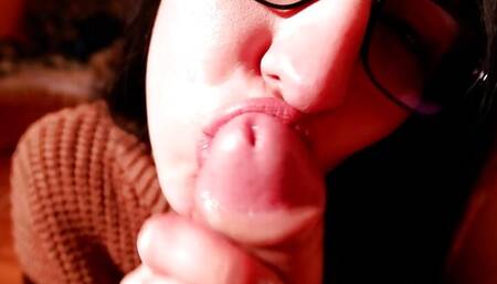 Nerdy Girl in Glasses Sucks Cock in POV - Black Lynn