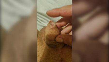 Tiny uncut dick shaven precum and foreskin tease