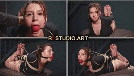 Liza Lush - Adorable Barefoot Cutie in a Tight Hogtie with a Large BallGag (UHD 4K MP4)