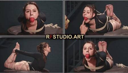 Liza Lush - Adorable Barefoot Cutie in a Tight Hogtie with a Large BallGag (FULL HD MP4)