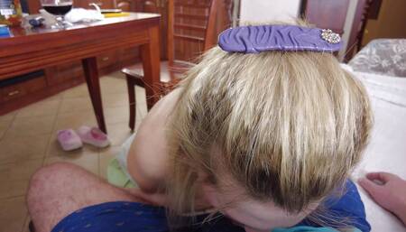 Blonde Chick Blowing a Dick From an Older Fat Guy