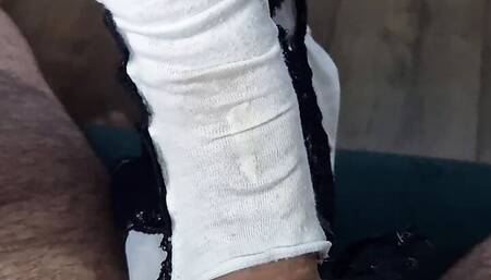 I fucked gusset in panties my friend's wife and made them soaked by my semen