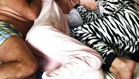 Stepfather creampied stepdaughter next to her stepsister