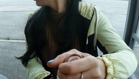 Risky Public Blowjob on a Bus Station near the Road - Almost Caught! - Black Lynn