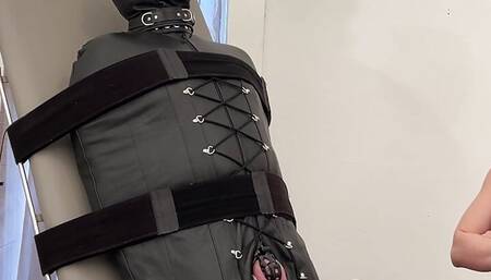 Leather Bound Chastity Gimp Teased by Mistress Lotus