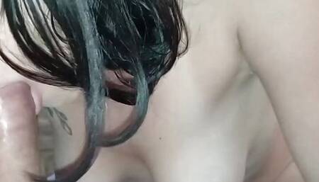 Spouse gives her husband a soft and delicious cock sucking