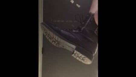 Sneaky College Student Shows Off The Bottoms Of Her Lace Up Leather Boots DURING CLASS! In public!