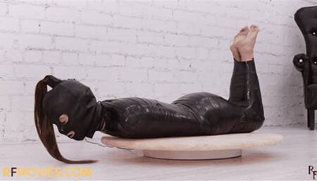 Anna Luna Mummified in Black Duct Tape - Struggling Around and Spinning on a Turntable in a Leather Mask (FULL HD MP4)