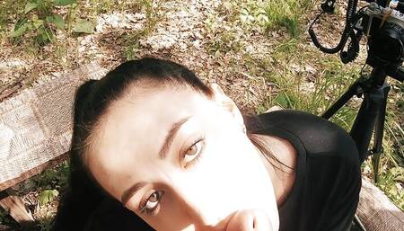 Ponytail Brunette Outdoor Blowjob - POV