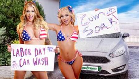Car Wash Duo Shake Tits and Score Big