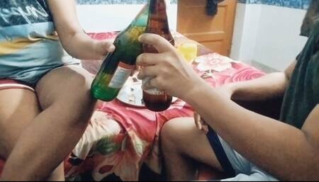 Water drinking homemade desi couple party- Indian rough anal, rimjob, deepthroat and ballbusting with music
