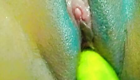 Soft cucumber goes inside soft pussy