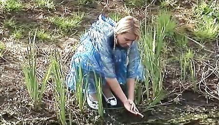 Deni Plays Perverted Games with Masked Men Outside