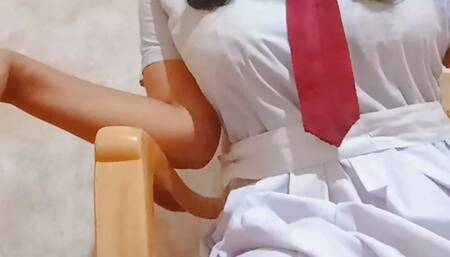 Sexy college girl with pipy with uniform. College girl hot video after school hot and sexy time. Evening fun in room with mobile