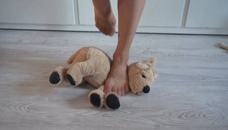 Toy dog slave crush and trampled under my nylon stinky feet foot worship 4k