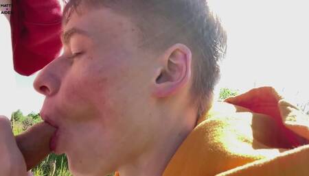 Twink Aiden sucks his friend Matty outdoor