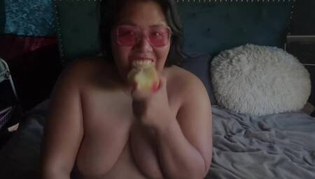 Topless apple chewing