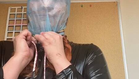 Colored plastic bag breathplay in latex