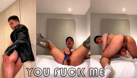 Brilliant Thong, Blue Crop Top and Leather