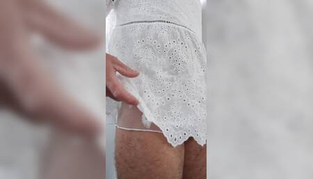 Crossdresser Striptease White Panties and Lingerie and Cock Play