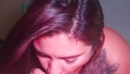 Busty hottie giving blowjob and sitting on cock