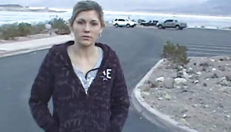 Public teen slut sucking on hard cock