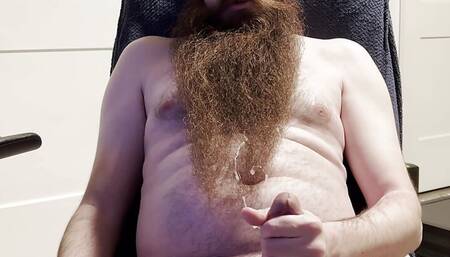 Bearded Bear Cub Strokes Cock and Cums on Beard