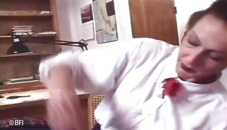 Naughty principal spanking two blonde teens