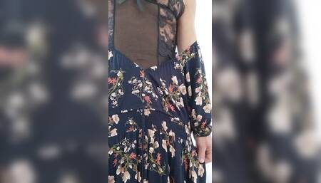 CD Strips Dress Exposes Sexy Black Sheer Lingerie