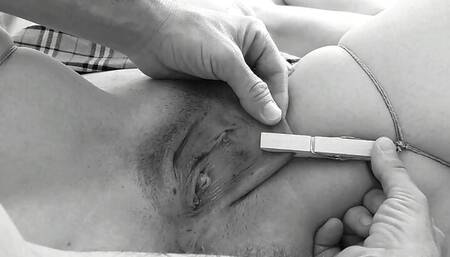 He tied me up stretched my pussy and fucked my pee hole