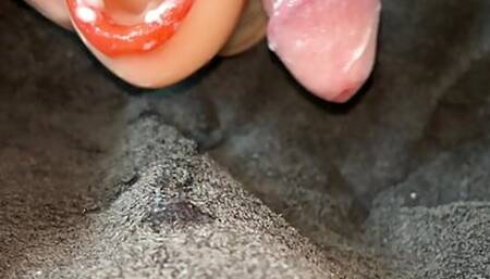 Two ruined orgasms with blowjob toy