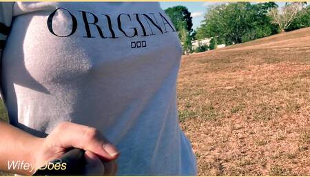 Wifey Walks Around Golf Course Braless and distracting people