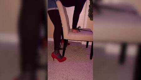 Bound and Gagged: Crossdresser in Sexy Red Heels & Denim Shorts Gets Tied Up