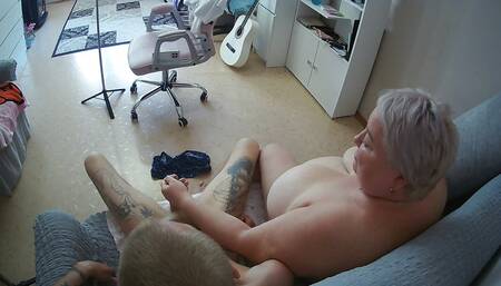 mother-in-law enjoys milking cock