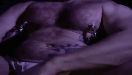 Hairy Hunk Piss - Masturbation with nipple clamps