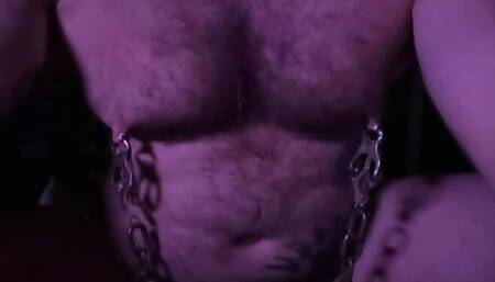 Hairy Hunk Pig - Nipple Clamps and massive balls