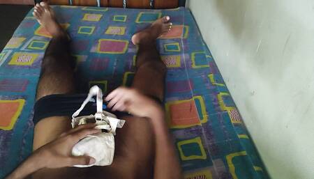 pantyboy jerkoff with new panty and bra in boding house. srilanka pantyjob