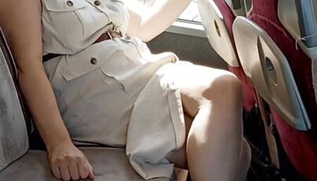 Crossed legs masturbation to orgasm in a public bus
