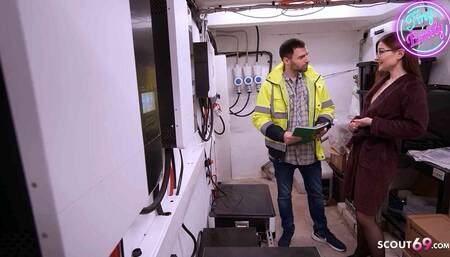 German Girlfriend TinyEmily tricked electrician Guy to Cheating Fuck