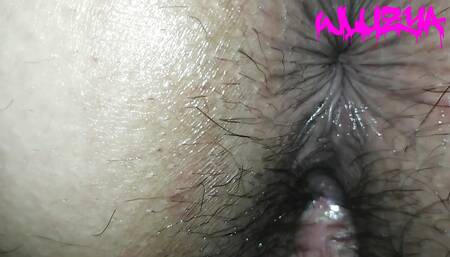 The neighbor oils my ass and takes the opportunity to put his delicious cock in me while I'm doggy until he gets his milk out of my pussy