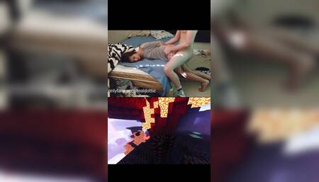 College girlfriend in fishnets rides and pounded with Minecraft Parkour