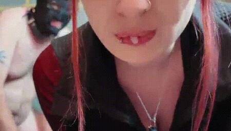 Submissive drinking spit from a dog bowl on all fours and being made to worship Princess Diss’ sweaty gym socks!