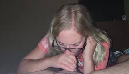 Nightgown & Glasses: Sucking Him to Completion!