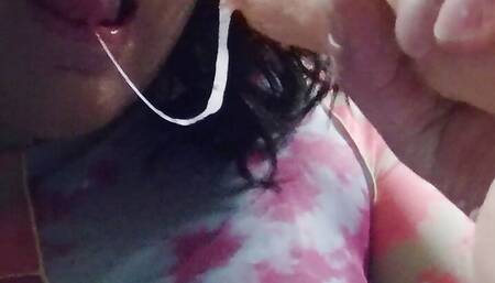 Dirty Sissy CD slut deep throat training with a lilttle spit