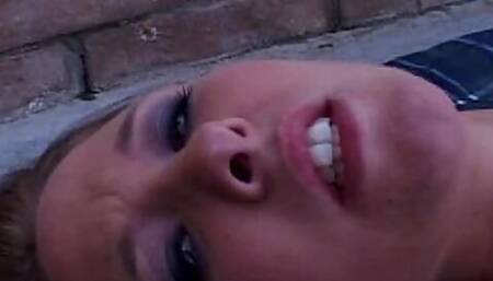 Hot blonde slut tastes sperm after hot outdoor fuck