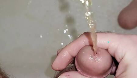 Pee Play and Huge Cum Blast in the Shower with Slomo Replays