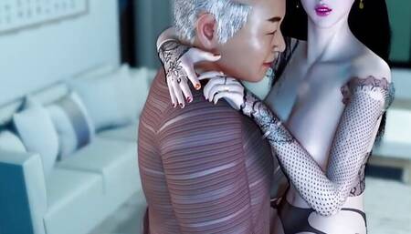 3D Sexy Stepdaughter with Hot Lingerie Cheating with Old Big Cock