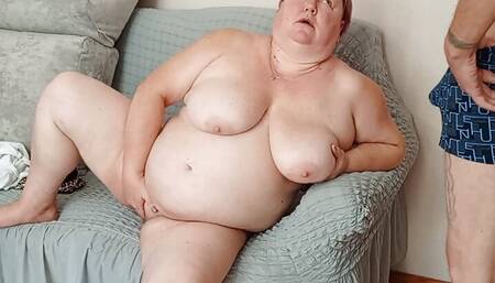 girlfriend with big tits caresses herself sucks dick and gets cum on tits